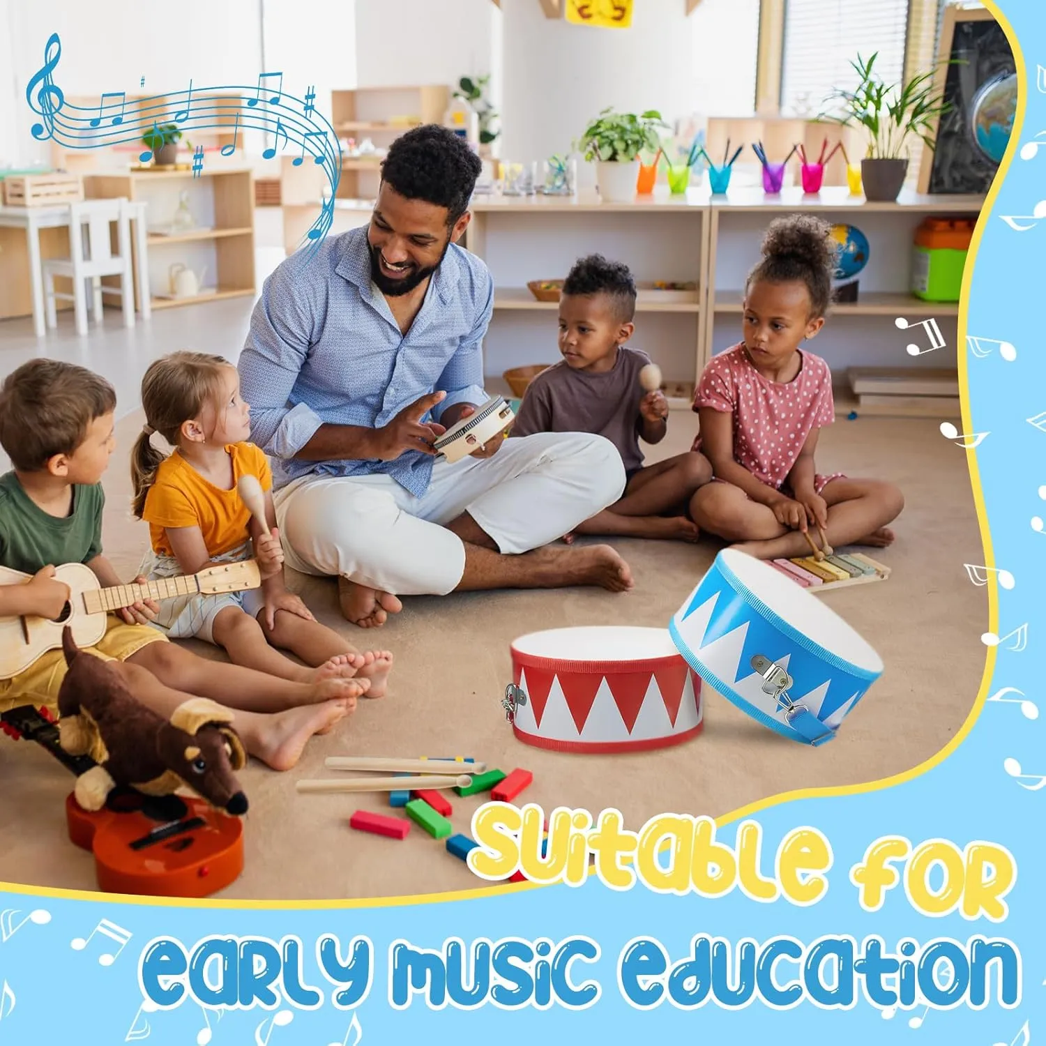 Boao 4 Pcs Drum Set for Kids Toy Drum 8 Inch Wooden Drum with Adjustable Strap and Drumsticks Educational Musical Instrument Toys for Girls Boys Birthday Gift (Flag), BOAO-PERCUSSION-0116