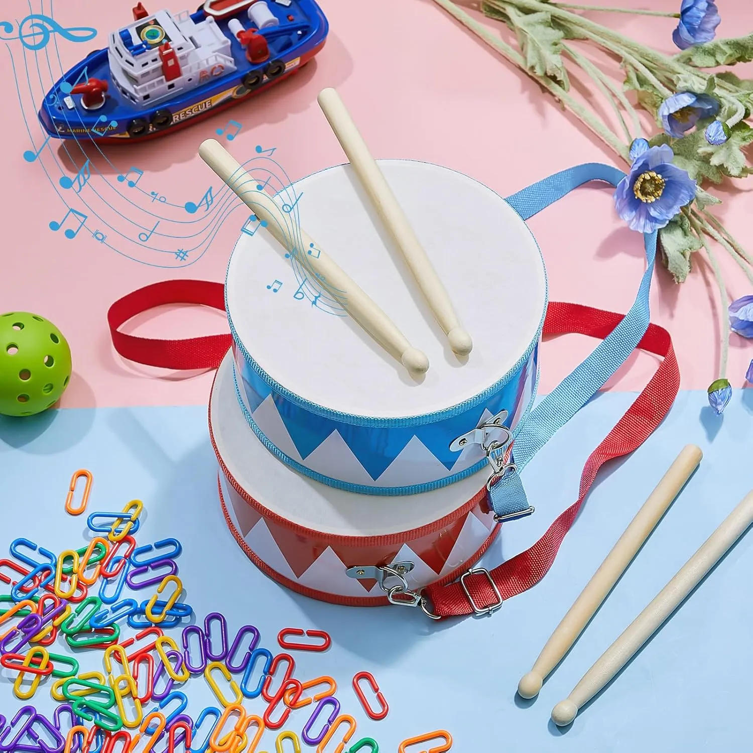 Boao 4 Pcs Drum Set for Kids Toy Drum 8 Inch Wooden Drum with Adjustable Strap and Drumsticks Educational Musical Instrument Toys for Girls Boys Birthday Gift (Flag), BOAO-PERCUSSION-0116