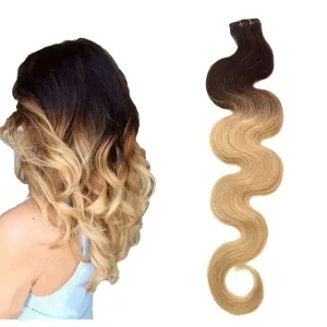 Body Wave Tape in Hair Extensions 20inch Ombre Dark Brown to Bleach Blonde #2/613 2 Tone 50gram 20pcs Seamless 100% Remy Human Hair Soft Silky Skin Weft Seamless Tape Hair Extensions