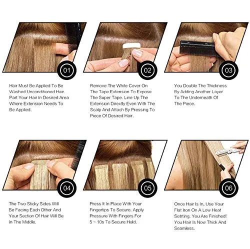 Body Wave Tape in Hair Extensions 20inches Highlights #27 Strawberry Blonde with #613 Blonde Mixed Color 50g 20pcs Remy Seamless Skin Wefts Human hair Glue in Extensions(#27/613)