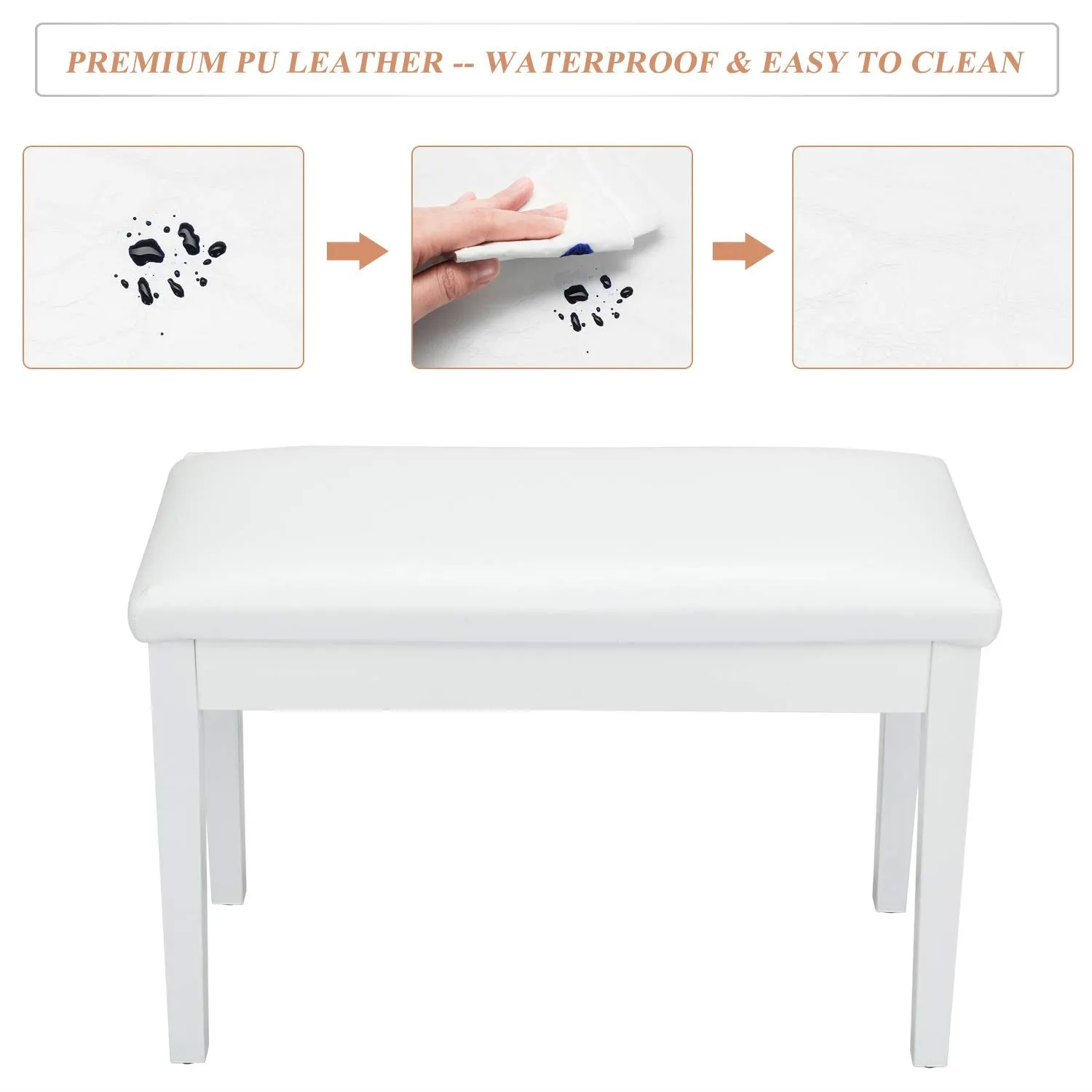 Bonnlo White Duet Piano Bench Wooden Keyboard Bench with Storage and Padded Cushion