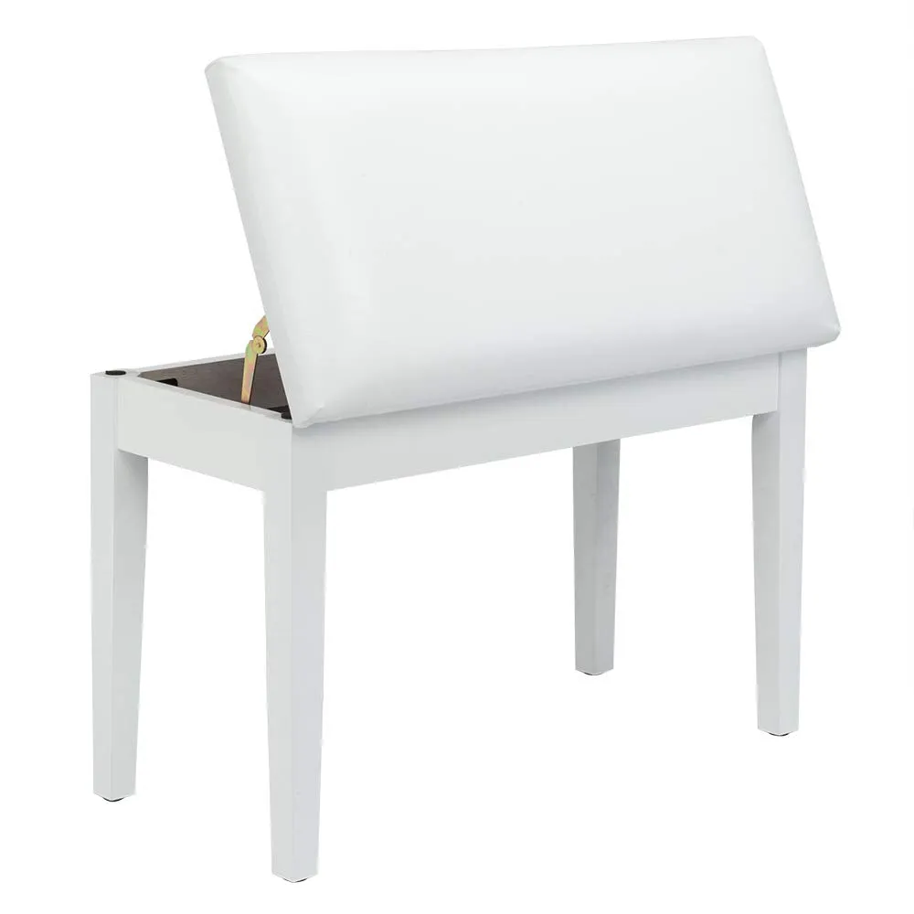 Bonnlo White Duet Piano Bench Wooden Keyboard Bench with Storage and Padded Cushion
