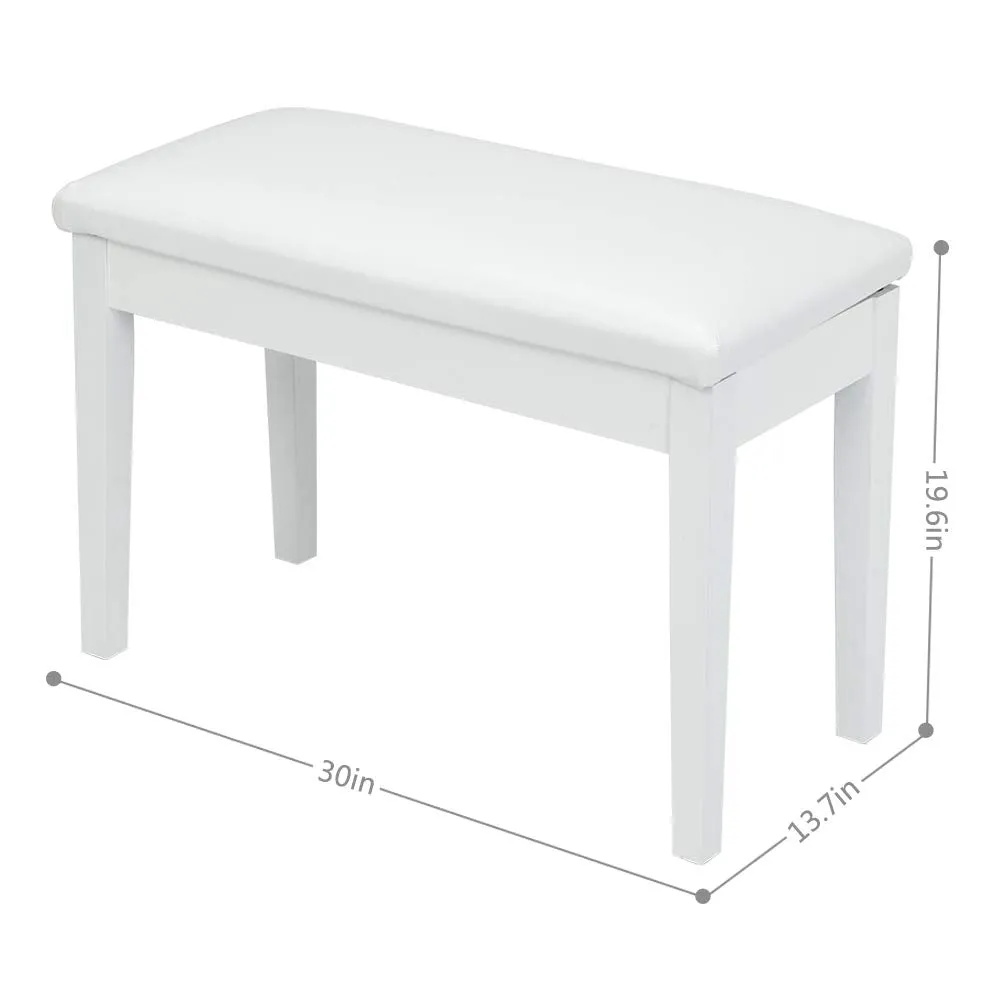 Bonnlo White Duet Piano Bench Wooden Keyboard Bench with Storage and Padded Cushion