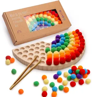 bopoobo Wooden Peg Board Rainbow Clip Bead Puzzle Montessori Sorting Toys Counting Matching Game Early Education Board Game Fine Motor Skill Montessori Toys for Toddlers