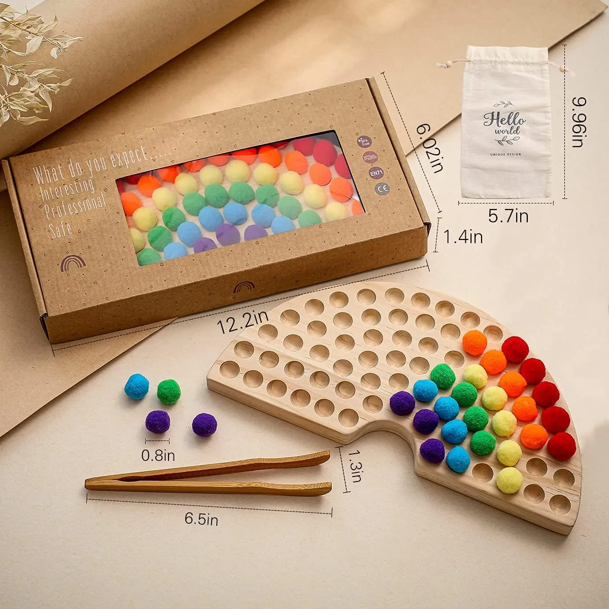 bopoobo Wooden Peg Board Rainbow Clip Bead Puzzle Montessori Sorting Toys Counting Matching Game Early Education Board Game Fine Motor Skill Montessori Toys for Toddlers