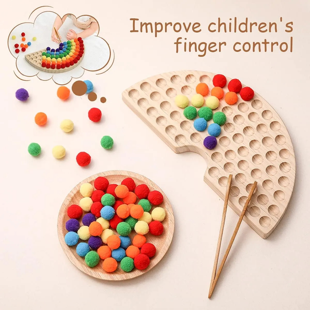 bopoobo Wooden Peg Board Rainbow Clip Bead Puzzle Montessori Sorting Toys Counting Matching Game Early Education Board Game Fine Motor Skill Montessori Toys for Toddlers