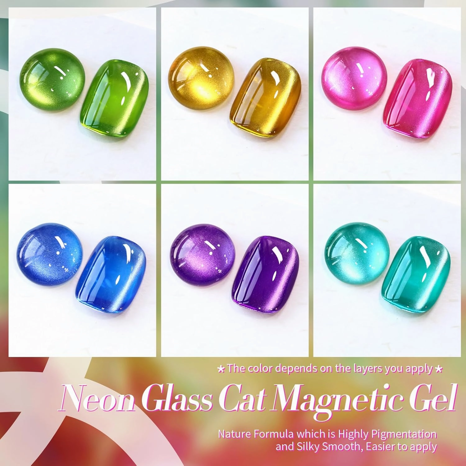 Born Pretty Cat Magnetic Eye Gel Nail Polish Neon Glazed Glass Crystal Magnetic Gel Spring Summer Yellow Green Pink Blue Purple Translucent Gel Polish Set Manicure Nail Art DIY at Home