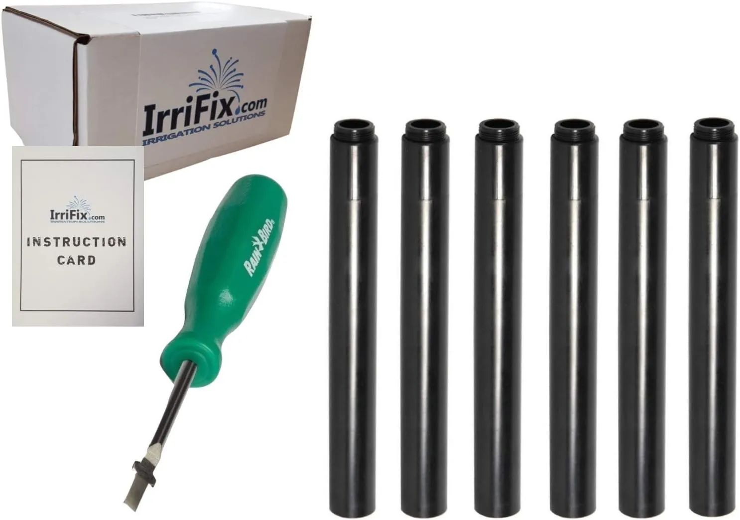 Box Set - Rain Bird Popup Riser Extensions 1800EXT | RainBird Universal Sprinkler Extenders 1800-EXT | Set of 6 with Instruction Card & RotorTool Screwdriver