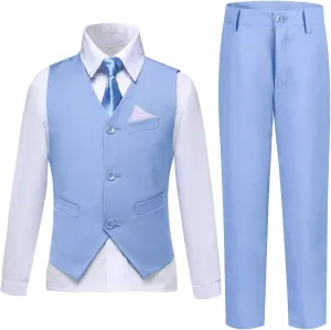 Boys Suit Formal Dress Pants Vest Suit Set for Boys Wedding Outfits with Dress Shirt Tie and Pocket Square