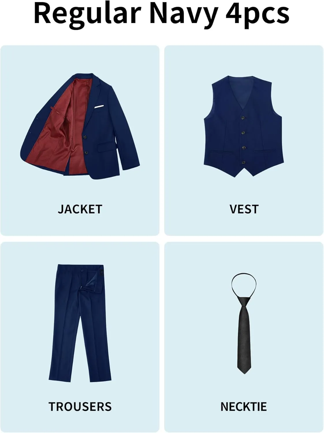 Boys Suit Set with Suspenders, Suit with 3 Versions-Regular, Slim and Husky