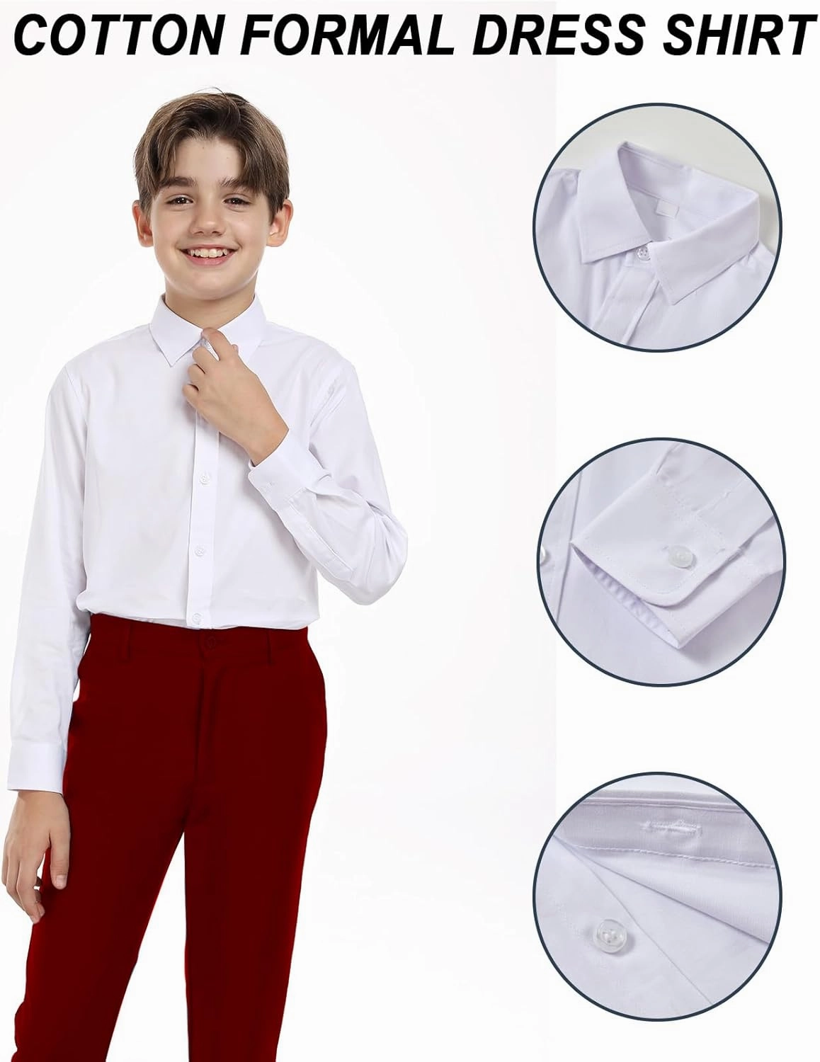 Boys Formal Suit Set with Dress Shirt Tie and Pocket Square, Adjustable Waist