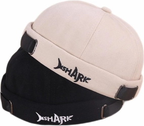 Brimless Docker Leon Hat Rolled Cuff Harbour Shark Embroidery Skull Docker Beanie Cap for Men & Women