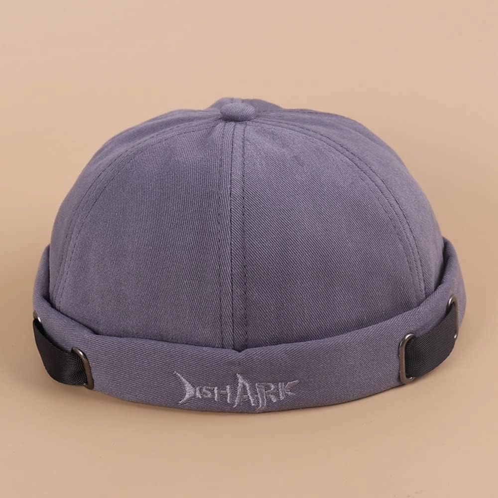 Brimless Docker Leon Hat Rolled Cuff Harbour Shark Embroidery Skull Docker Beanie Cap for Men & Women