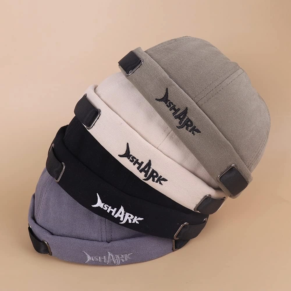Brimless Docker Leon Hat Rolled Cuff Harbour Shark Embroidery Skull Docker Beanie Cap for Men & Women