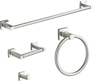 Brushed Nickel Bathroom Hardware Set 4 Pieces,Bathroom Accessories Set Stainless Steel Wall Mounted, Hand Towel Bar, Towel Ring, Robe Towel Hooks,Toilet Paper Holder,Towel Bar Set, 23.6 Inch…