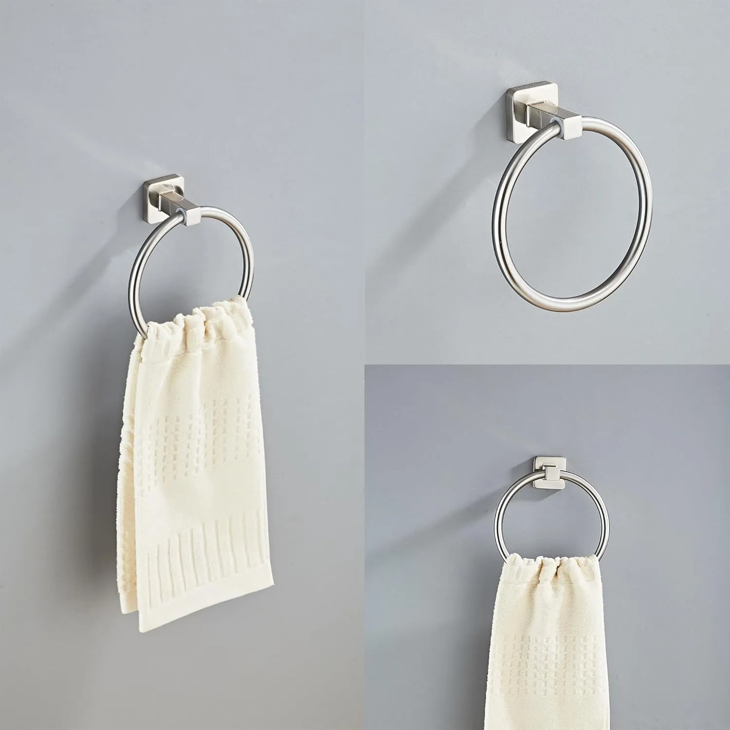 Brushed Nickel Bathroom Hardware Set 4 Pieces,Bathroom Accessories Set Stainless Steel Wall Mounted, Hand Towel Bar, Towel Ring, Robe Towel Hooks,Toilet Paper Holder,Towel Bar Set, 23.6 Inch…