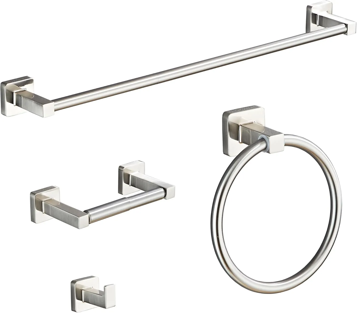 Brushed Nickel Bathroom Hardware Set 4 Pieces,Bathroom Accessories Set Stainless Steel Wall Mounted, Hand Towel Bar, Towel Ring, Robe Towel Hooks,Toilet Paper Holder,Towel Bar Set, 23.6 Inch…
