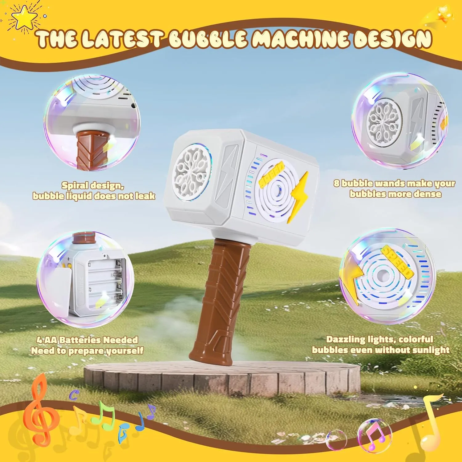 Bubble Machine Wand for Kids Toddlers Age 1 2 3 4 5 6 Years Old Birthday Gift Unique Cool Baby Outdoor Automatic Bubble Maker with Musical & Light Fubble Outside Toy Bubble Blower Game Little Girl Boy