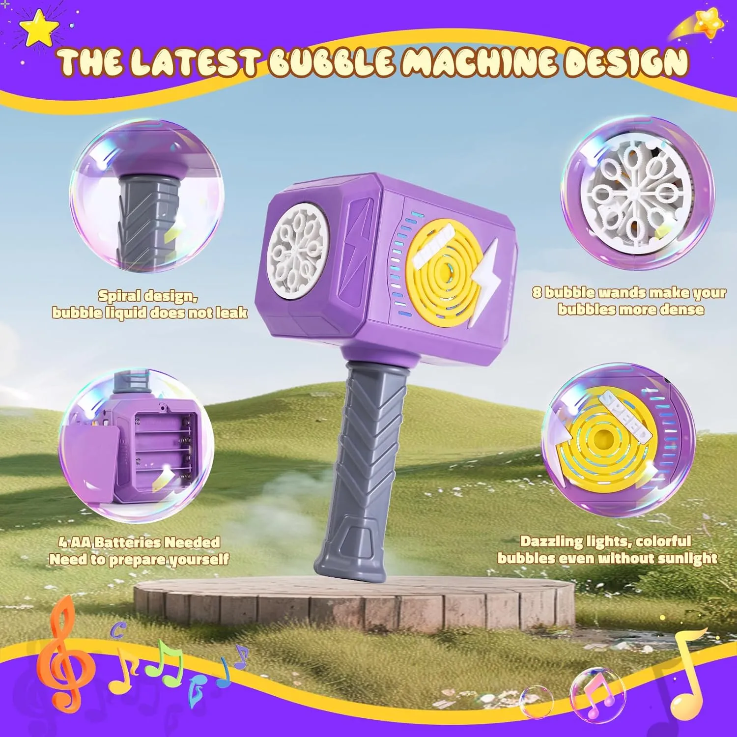 Bubble Machine Wand for Kids Toddlers Age 1 2 3 4 5 6 Years Old Birthday Gift Unique Cool Baby Outdoor Automatic Bubble Maker with Musical & Light Fubble Outside Toy Bubble Blower Game Little Girl Boy