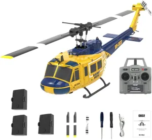 C032 1/48 UH-1 RC Helicopter, 2.4G 6CH Flybarless Aileronless Military Remote Control Helicopter 3 Batteries, Optical Flow Positioning Inverted Flight Stunt RC Aircraft -RTF