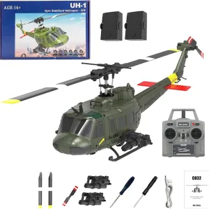 C032 UH-1 RC Helicopter for Adults, 1/48 Scale 2.4G 6CH Flybarless Stunt RC Plane 6-Axis Gyroscope Optical Flow Positioning for Beginners