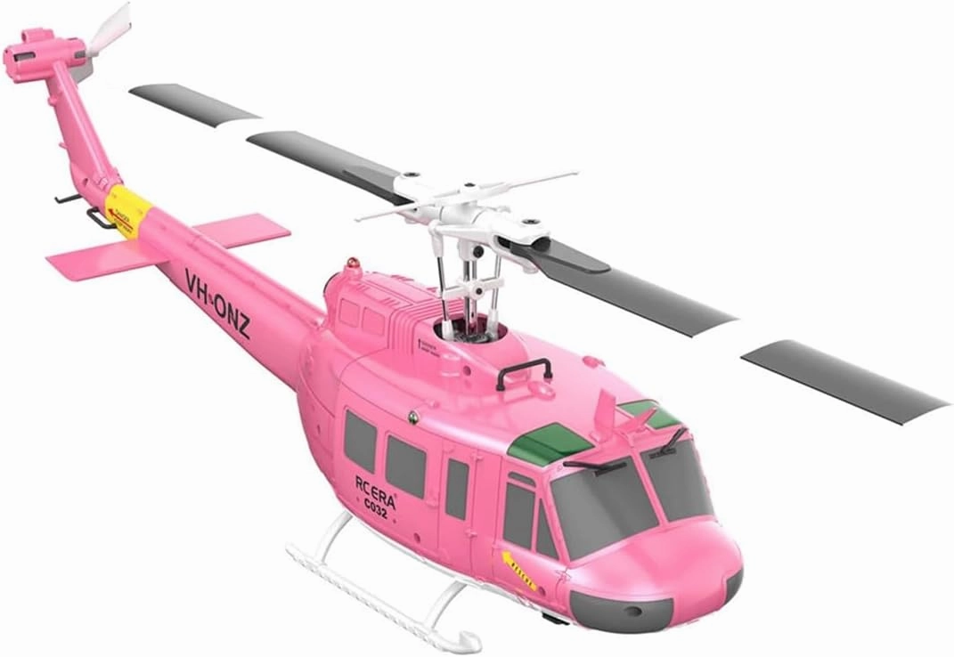 C032 1/48 Scale UH-1 Huey Flybarless RC Helicopter Model with 3 Battery, 2.4G 6CH, Gyro RC Stabilized Aircraft with Altitude Hold & 6 Axis Gyro Stabilized (RTF Version/Pink)