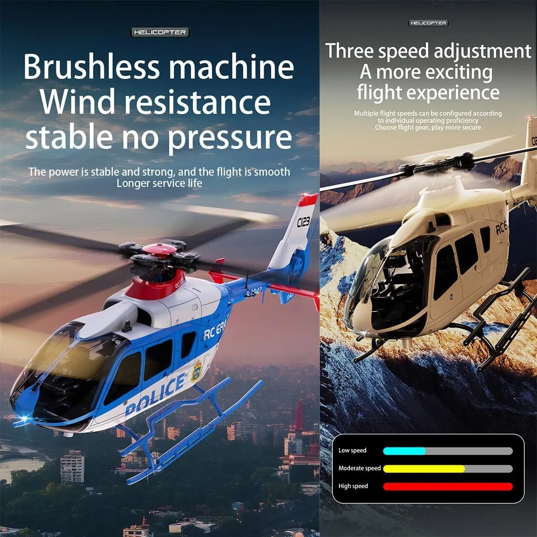 C123 EC135 RC Helicopter with 3D/6G Mode for Adults, 2.4G 6CH Single-Rotor RC Helicopter with 6-Axis Gyro & Altitude Hold - RTF