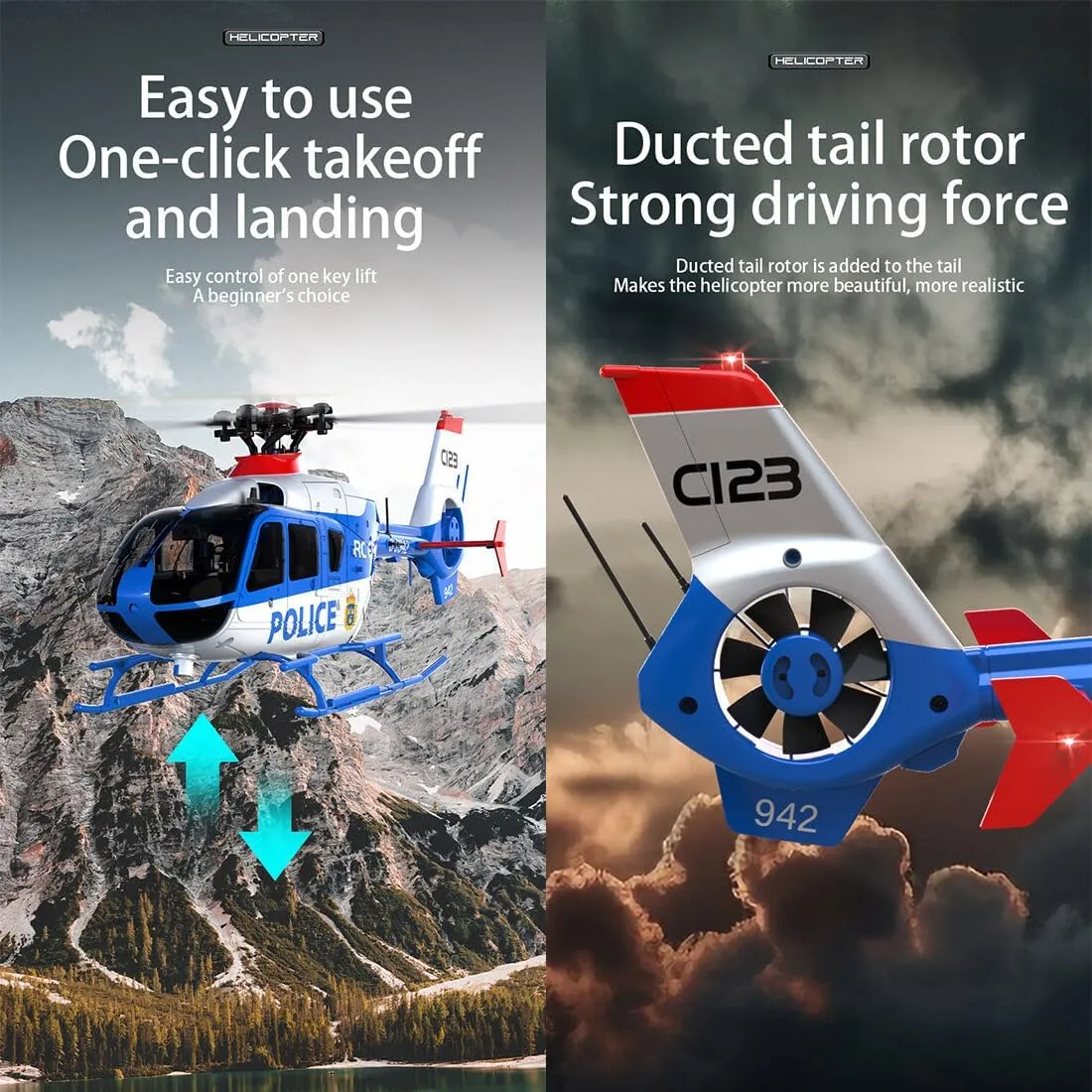C123 EC135 RC Helicopter with 3D/6G Mode for Adults, 2.4G 6CH Single-Rotor RC Helicopter with 6-Axis Gyro & Altitude Hold - RTF