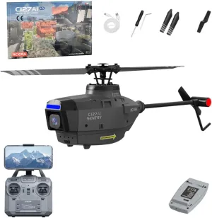 C127AI RC Helicopter with 1080P Camera, 2.4G 5G FPV AI Tracking Single-Rotor Brushless Scout Drone with 6-axis gyro & Altitude Hold - RTF