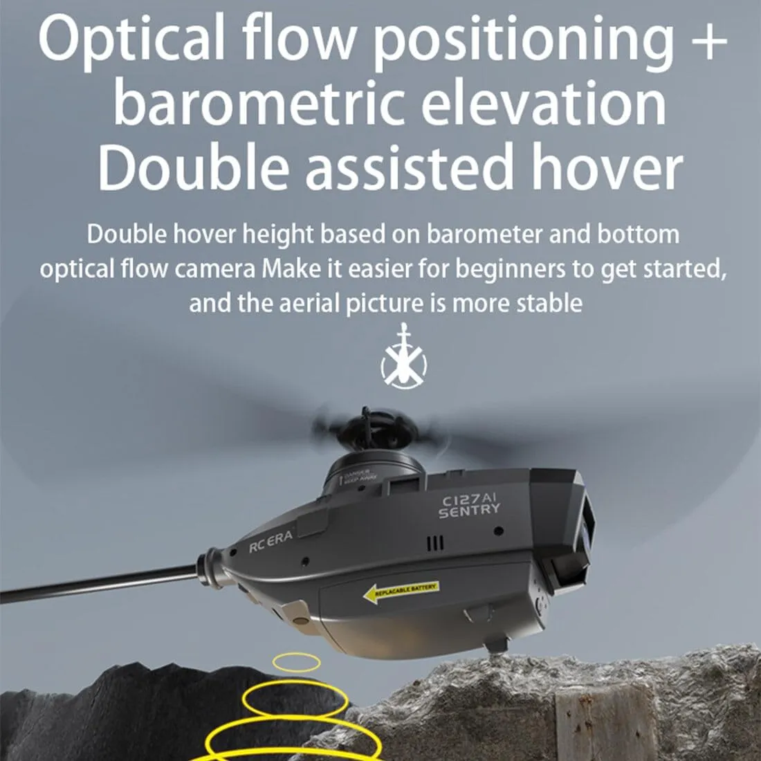 C127AI RC Helicopter with 1080P Camera, 2.4G 5G FPV AI Tracking Single-Rotor Brushless Scout Drone with 6-axis gyro & Altitude Hold - RTF