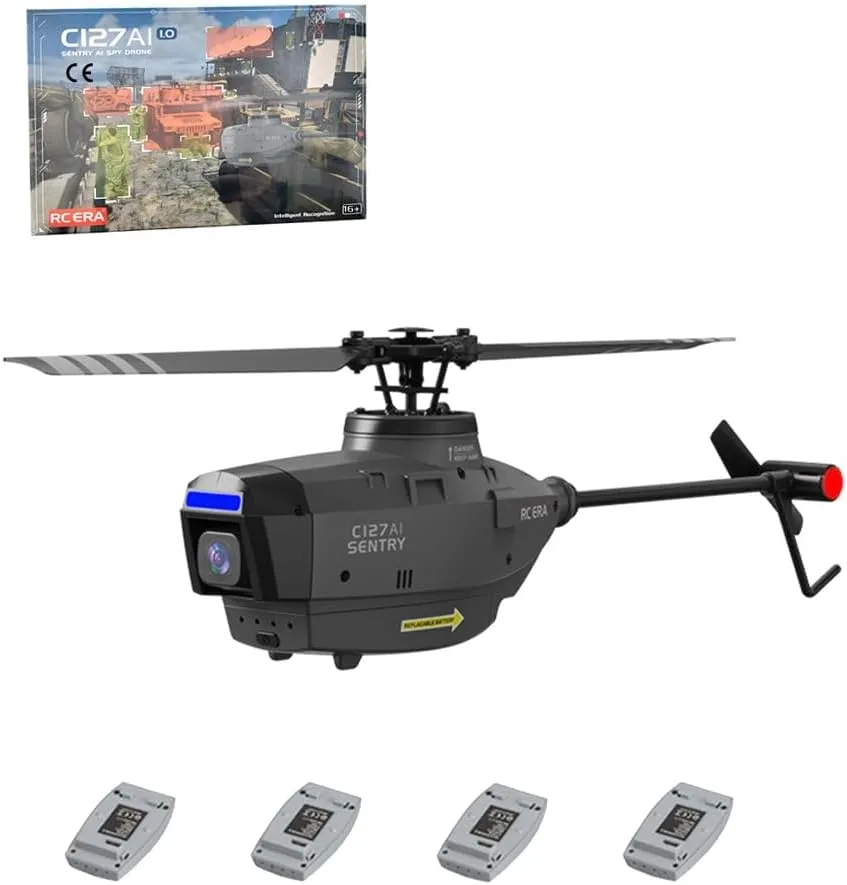 C127AI RC Helicopter with 1080P Wide-Angle Camera, 2.4G Remote Control, 4-CH Helicopter with Single-Rotor Brushless Motor (RTF Version/Black)