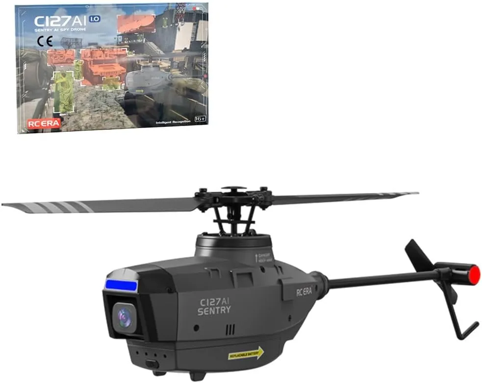 C127AI RC Helicopter with 1080P Wide-Angle Camera, 2.4G Remote Control, 4-CH Helicopter with Single-Rotor Brushless Motor (RTF Version/Black)
