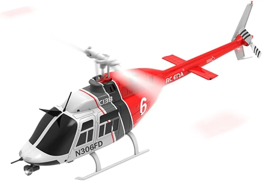 C138 1/33 Remote Control Helicopter for 16 , Bell 206 2.4G 6CH No Aileron RC Airplane with Optical Flow Positioning, Ready to Fly (Red & Black & White)