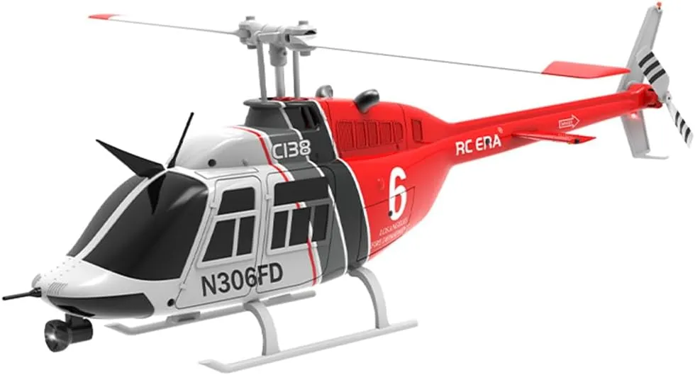 C138 1/33 Remote Control Helicopter for 16 , Bell 206 2.4G 6CH No Aileron RC Airplane with Optical Flow Positioning, Ready to Fly (Red & Black & White)