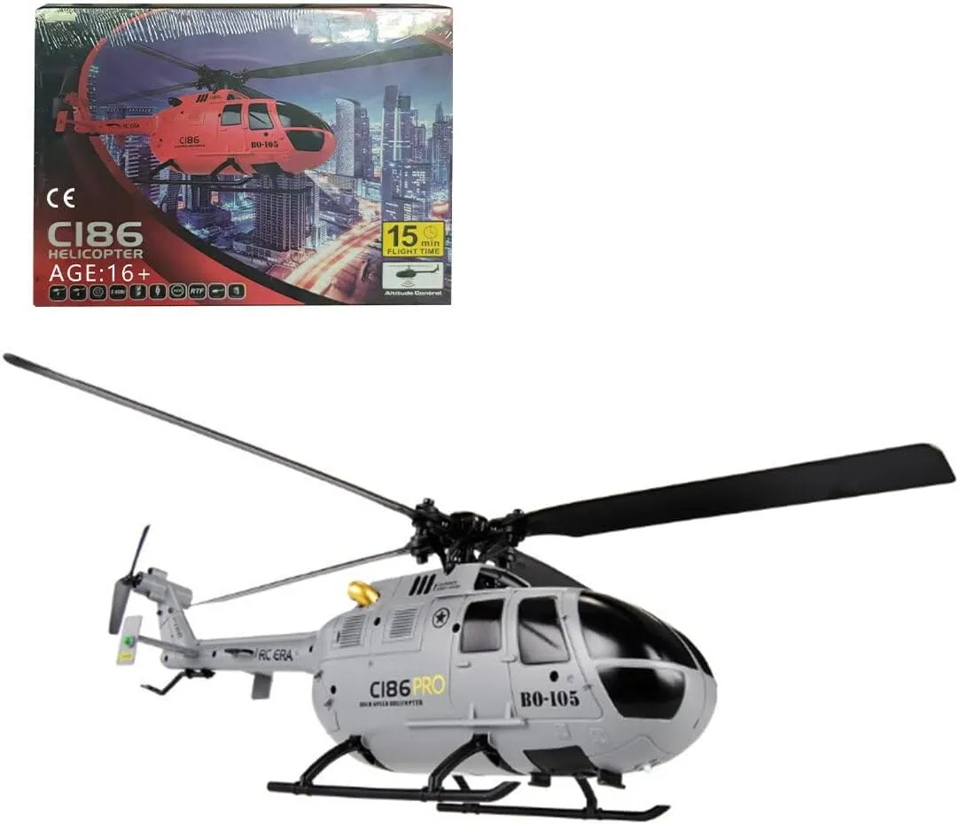 C186 BO105 Military RC Helicopter for Adults, 2.4G 4CH Stunt RC Helicopter with 6-Axis Gyro & Altitude Hold - RTF