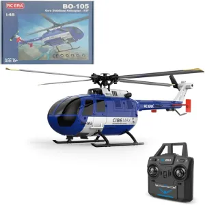 C186MAX BO105 Remote Control Helicopter, 2.4GHz 4CH 6-Axis Gyro Single Flybarless Gunship Aircraft RC Helicopter Altitude Hold Beginners and Enthusiasts