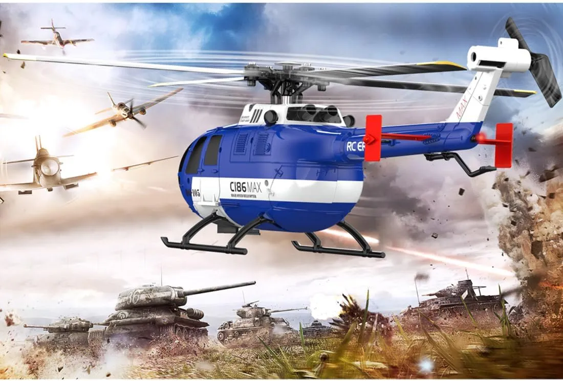 C186MAX Flybarless RC Helicopter for Adults, 2.4G 4CH Gunship RC Helicopter with 6-Axis Gyro & Altitude Hold - RTF