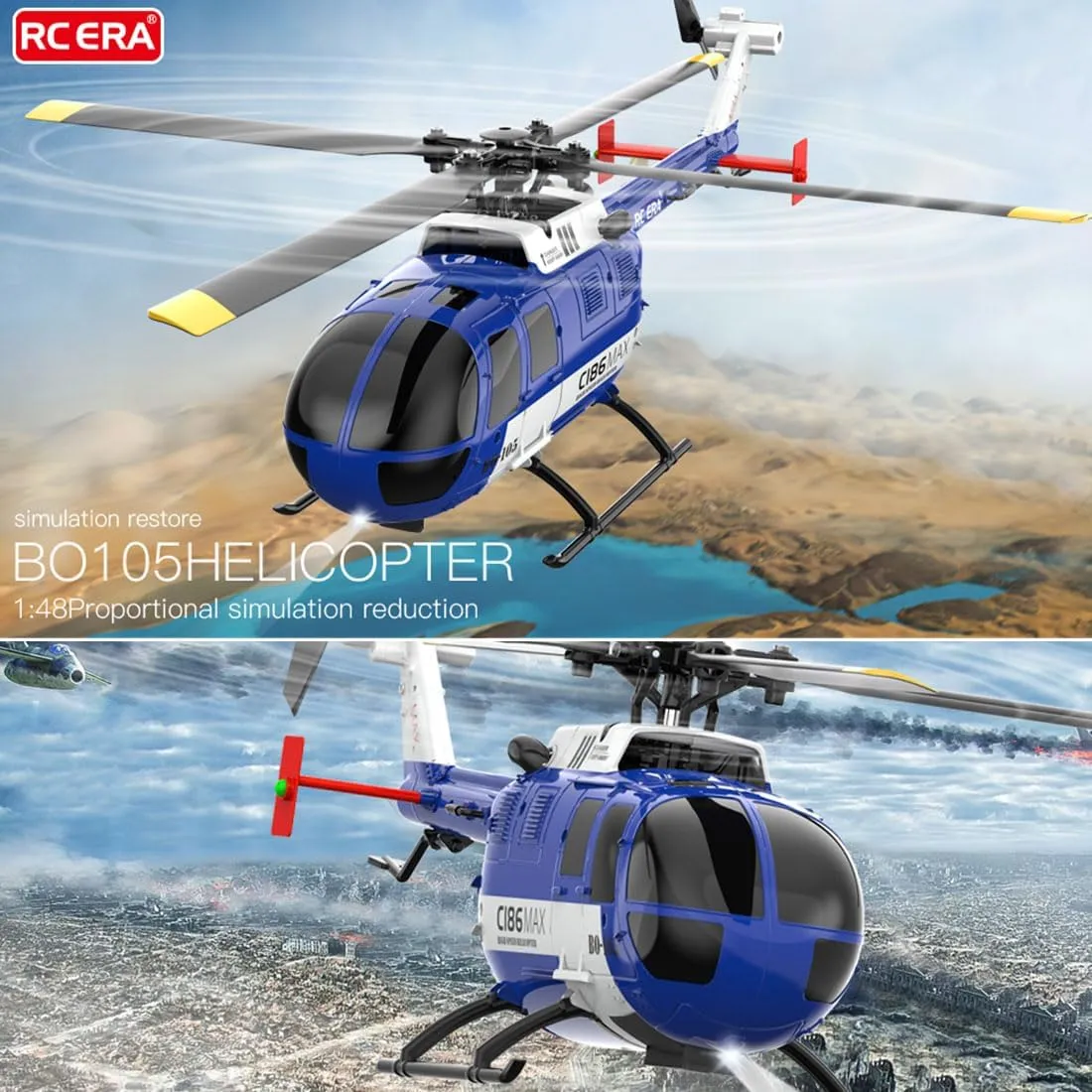 C186MAX Flybarless RC Helicopter for Adults, 2.4G 4CH Gunship RC Helicopter with 6-Axis Gyro & Altitude Hold - RTF