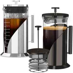 Cafe Du Chateau French Press & Cold Brew Coffee Maker - Air Tight Seal, Measuring Label, Stainless Steel Construction - Use for Your Daily Brew - Iced Coffee & Tea Maker