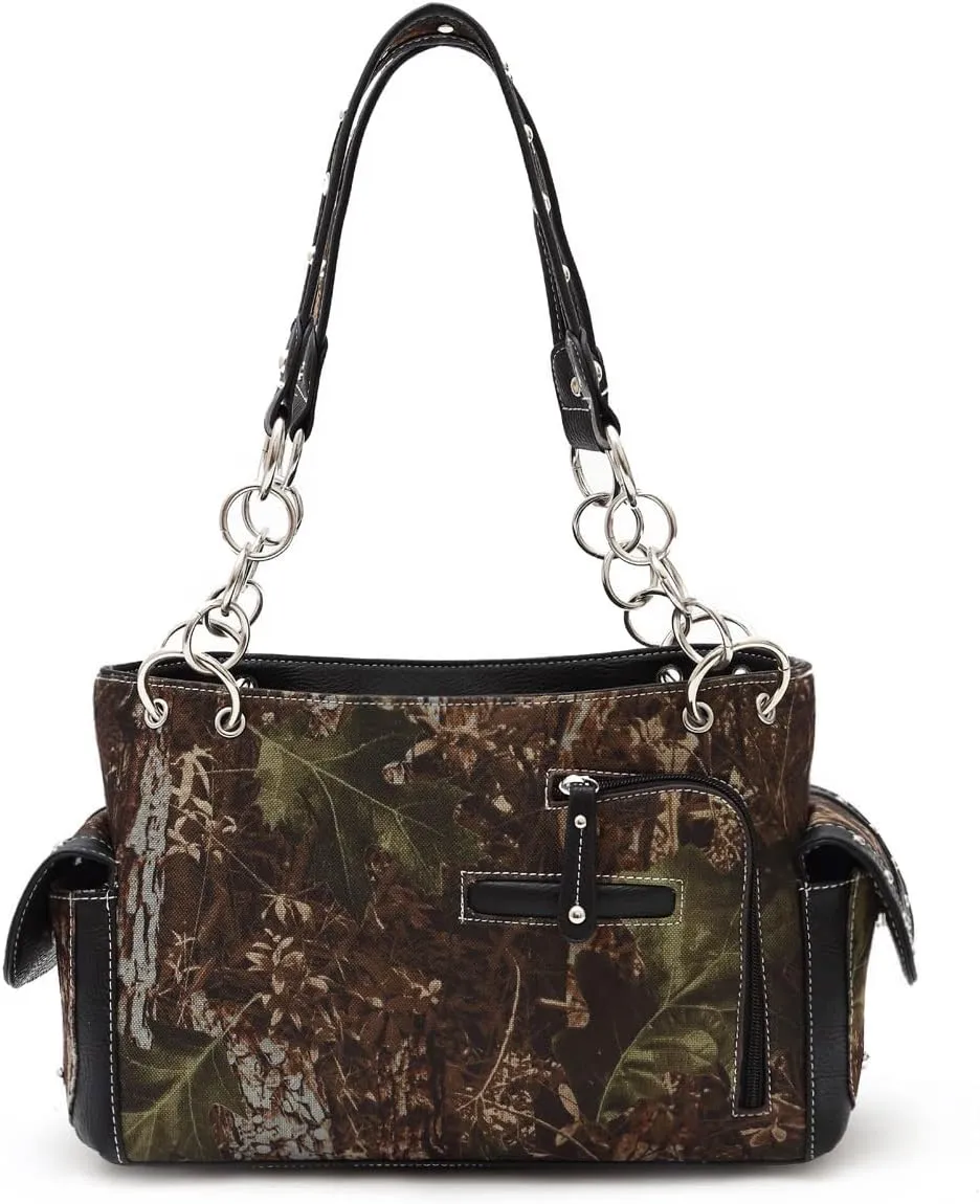 Camouflage Western Style Totes Studded Floral Handbag Tooled Leather Purse Country Women Shoulder Bag Zipper Wallet Set