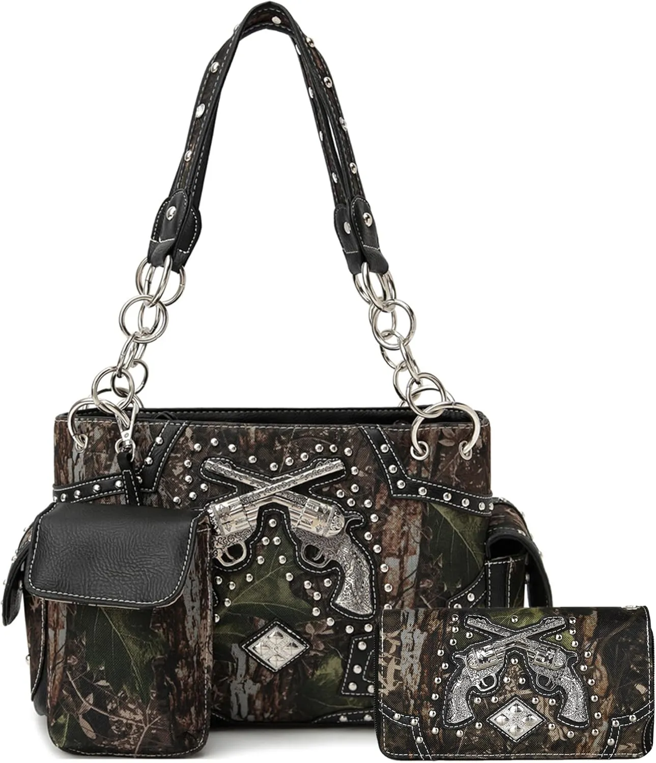 Camouflage Western Style Totes Studded Floral Handbag Tooled Leather Purse Country Women Shoulder Bag Zipper Wallet Set