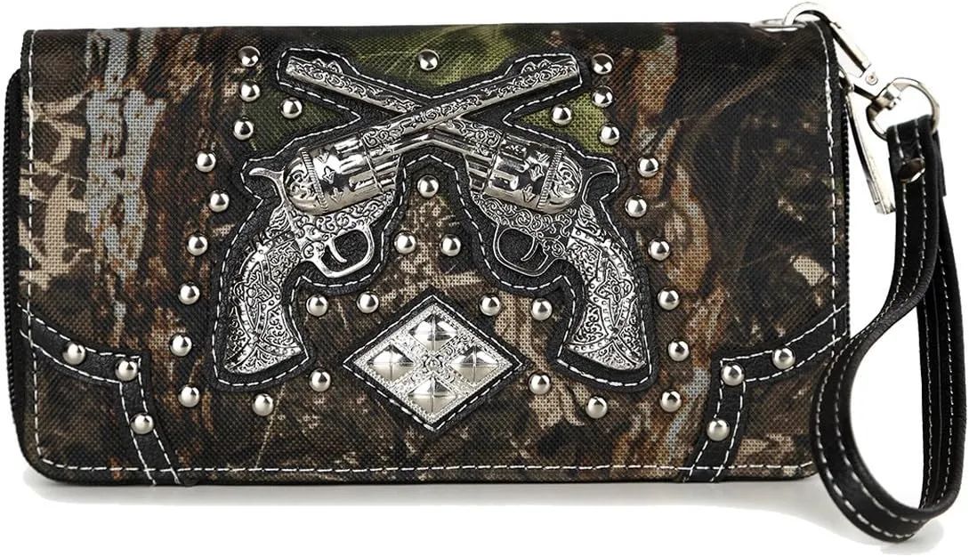 Camouflage Western Style Totes Studded Floral Handbag Tooled Leather Purse Country Women Shoulder Bag Zipper Wallet Set