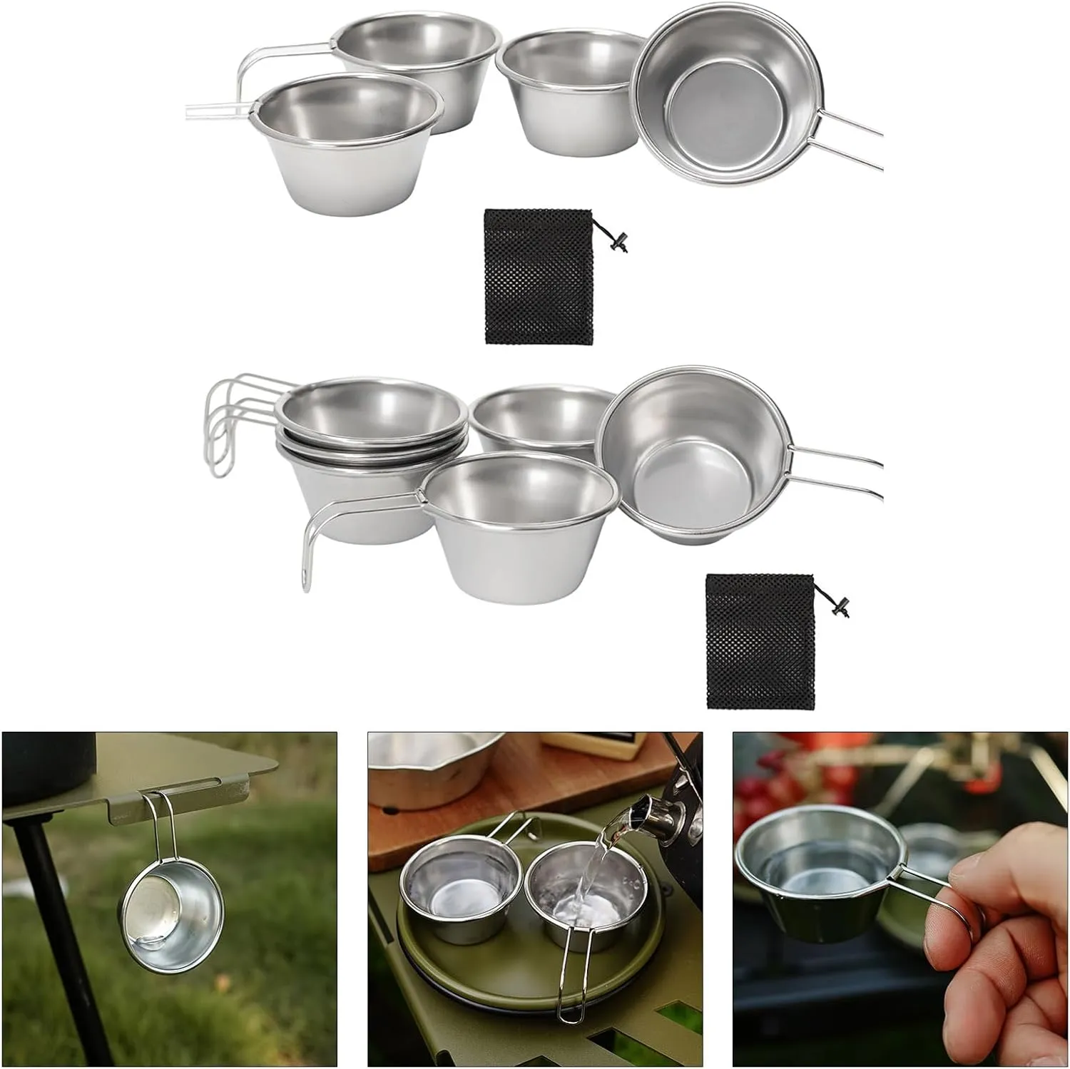 Camping Cookware Multipurpose Stainless Steel Cup with Hook Handle 50ml Capacity for Hiking Backpacking Adventure