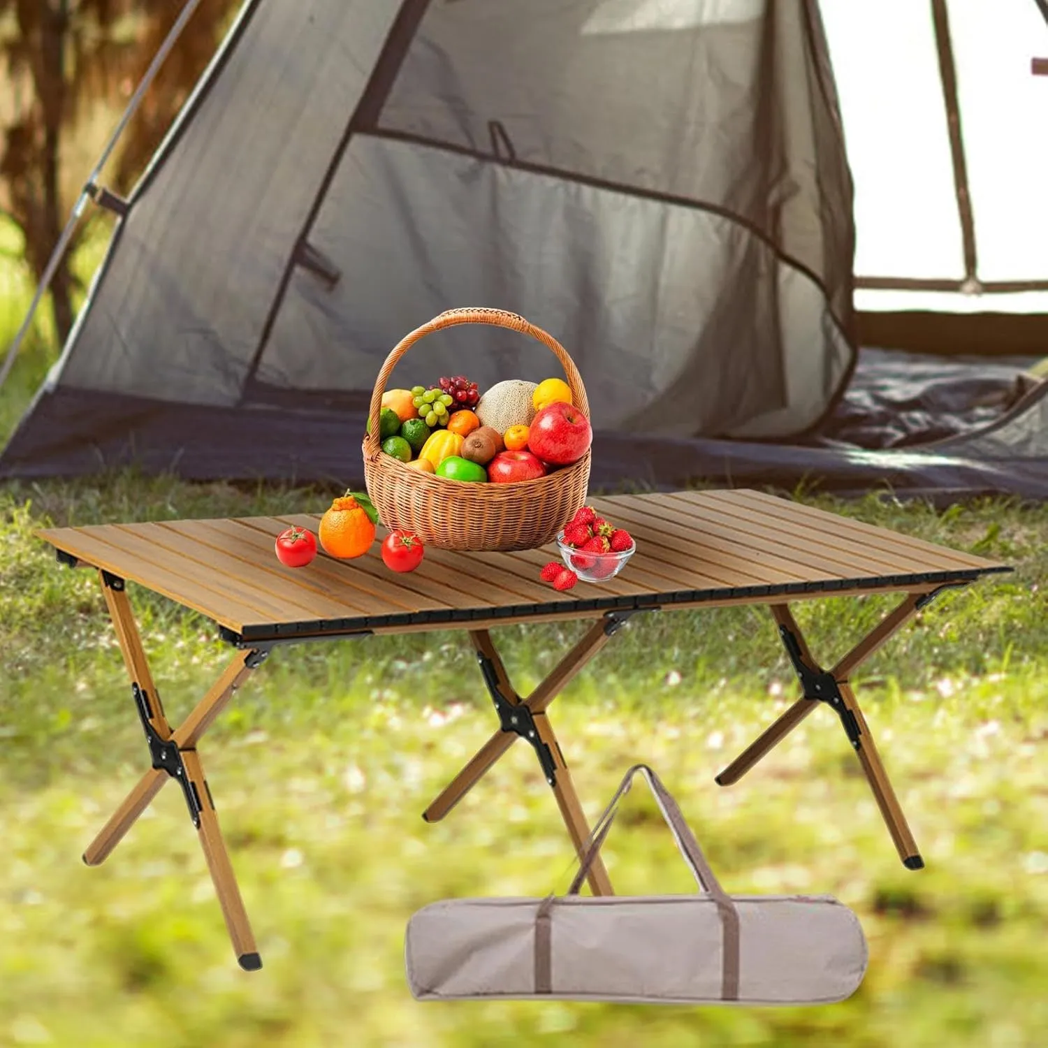 Camping Folding Table Foldable Picnic Table Furniture Compact Portable Outdoor Table for Picnic Balcony Beach Outdoor Kitchen, 116cm Double Layer, multi