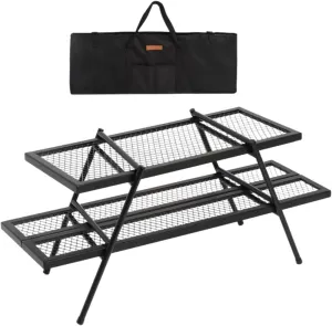 Camping Folding Table, Outdoor Table Outdoor Furniture Portable Folding Picnic Table Iron Mesh Table for Outside Beach BBQ RV