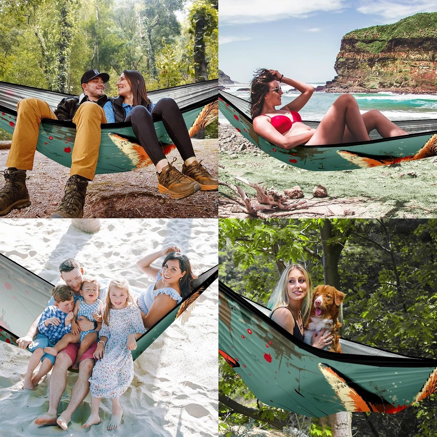 Camping Hammock Double & Single Portable Hammocks with 2 Tree Straps, Great for Hiking,Backpacking,Hunting,Outdoor,Beach,Camping, Fox (39)