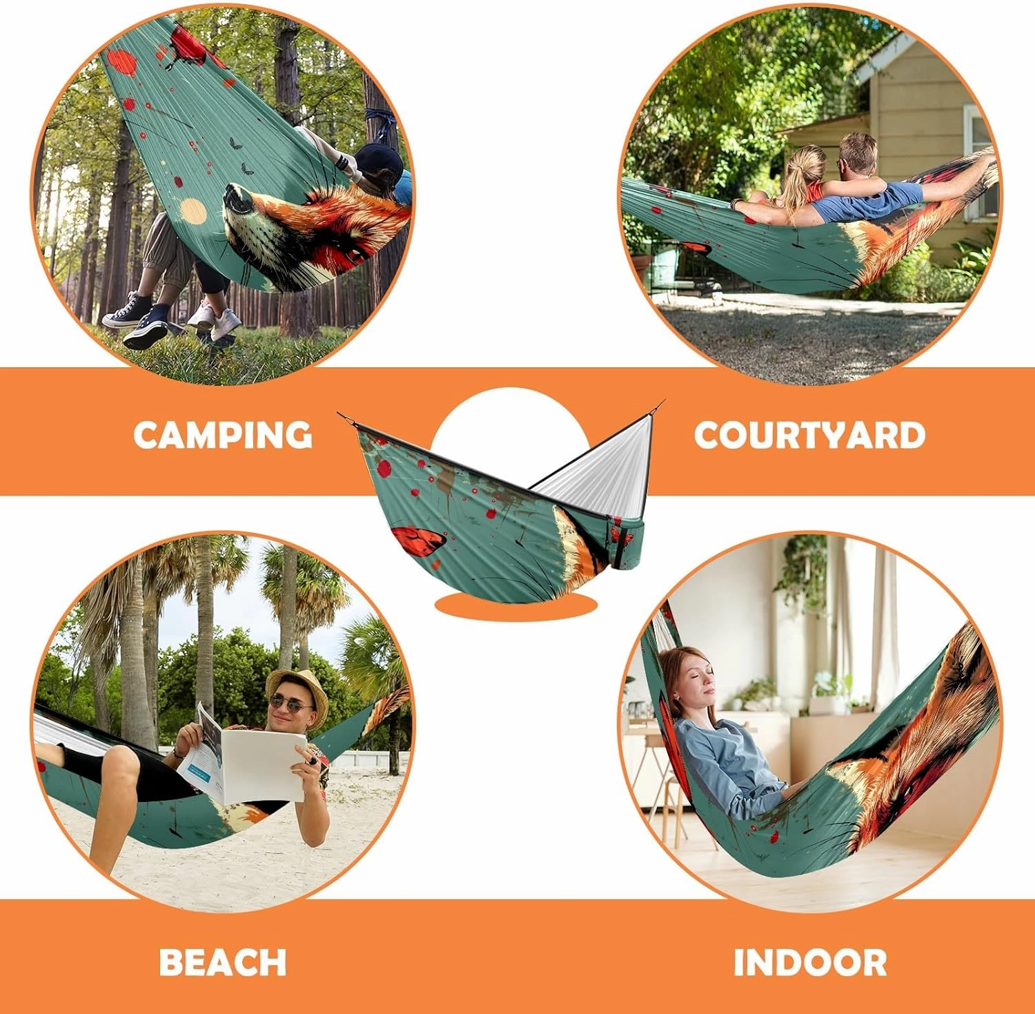 Camping Hammock Double & Single Portable Hammocks with 2 Tree Straps, Great for Hiking,Backpacking,Hunting,Outdoor,Beach,Camping, Fox (39)