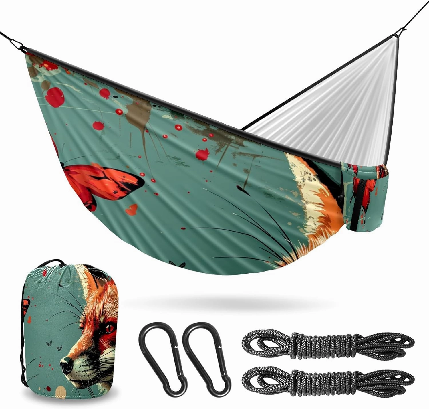 Camping Hammock Double & Single Portable Hammocks with 2 Tree Straps, Great for Hiking,Backpacking,Hunting,Outdoor,Beach,Camping, Fox (39)