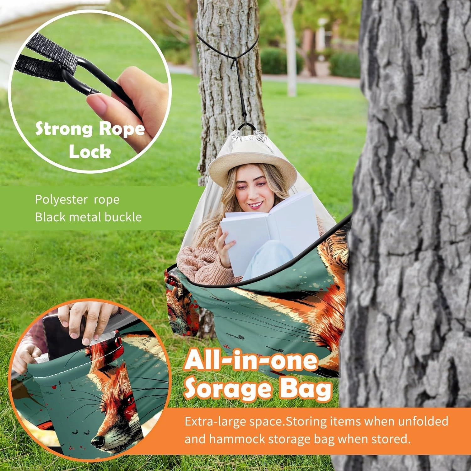 Camping Hammock Double & Single Portable Hammocks with 2 Tree Straps, Great for Hiking,Backpacking,Hunting,Outdoor,Beach,Camping, Fox (39)