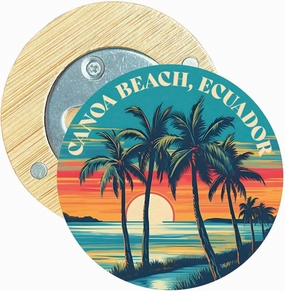 Canoa Beach Ecuador Beach Sunset Round Wood Magnetic Bottle Opener 2.5" 2-Pack